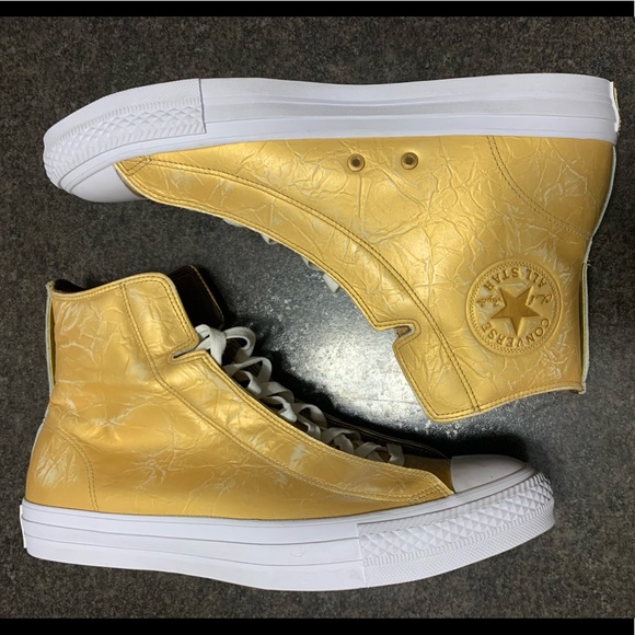 Converse Gold Crinkled Leather Sports Team VKG NEW - Picture 3 of 5